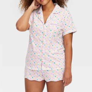 Roller Rabbit x Target exclusive Pink Multi color geo heart pajama Short PJ Set
